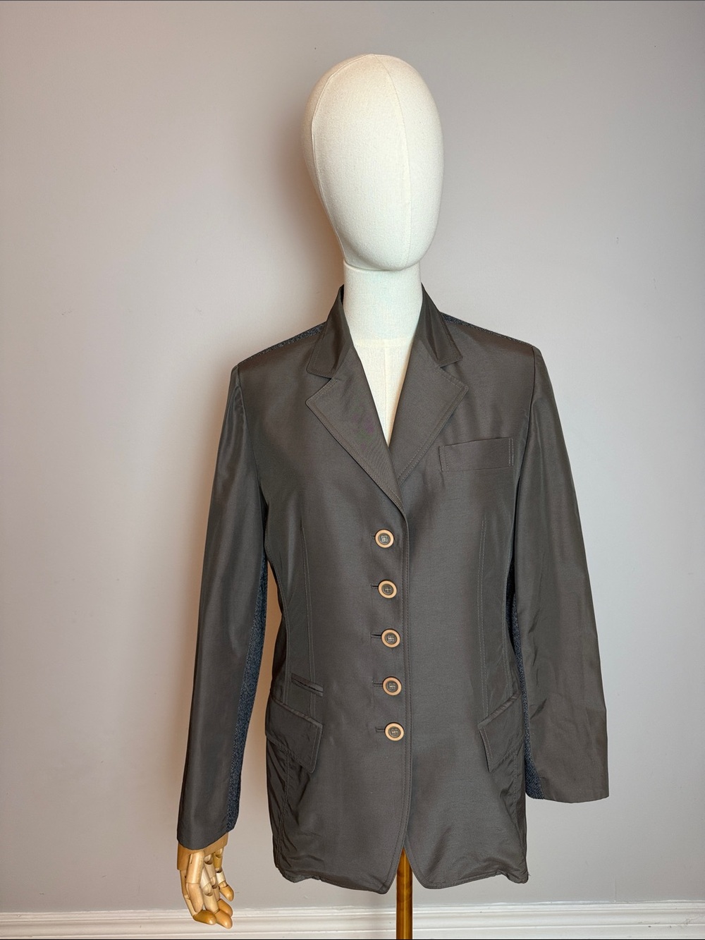 Vintage 90s GUGU Italian Sheer Mesh Back Blazer - Grey Deconstructed Minimalist